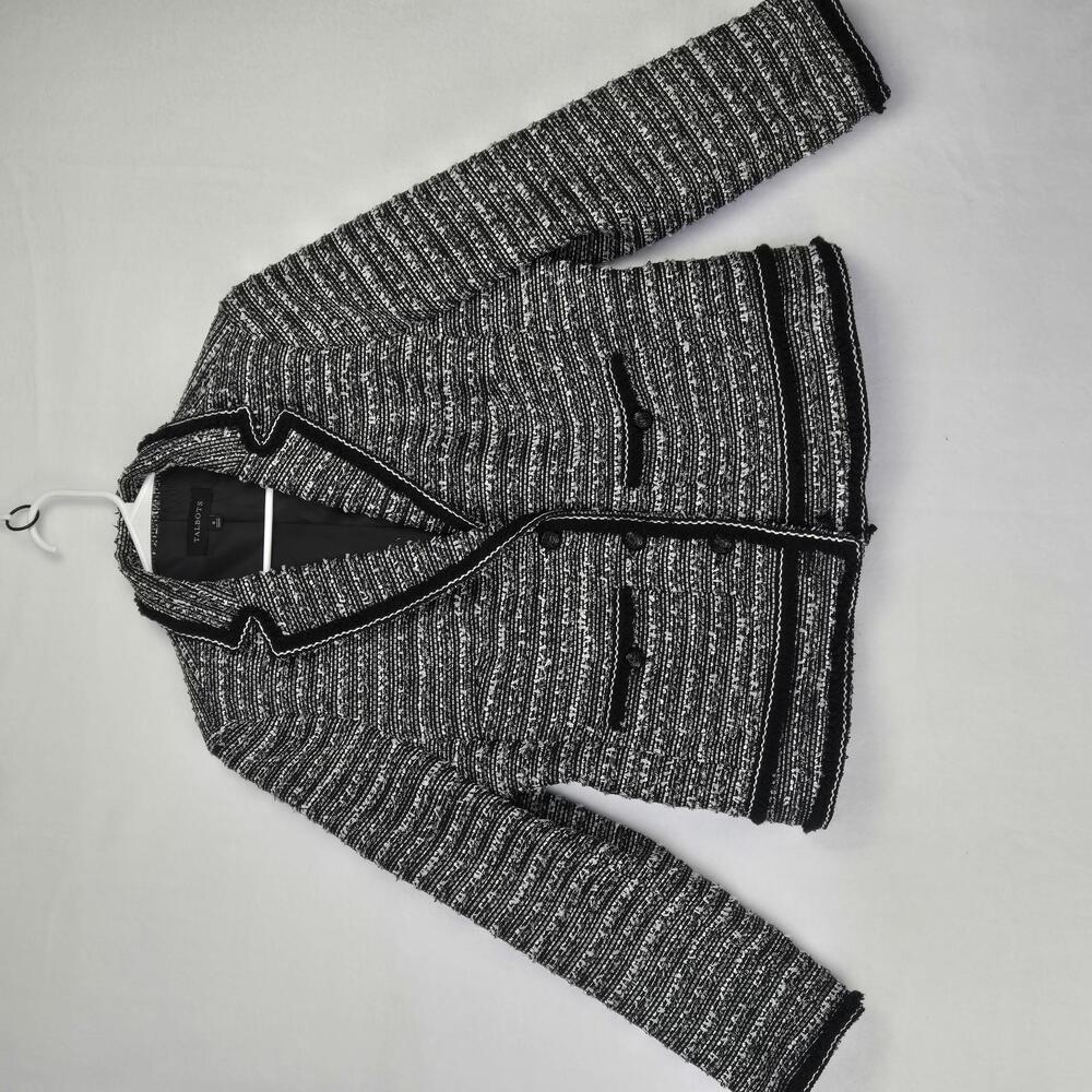 Talbots Black & White Tweed Blazer 3 Button Single Breast Textured Size 8